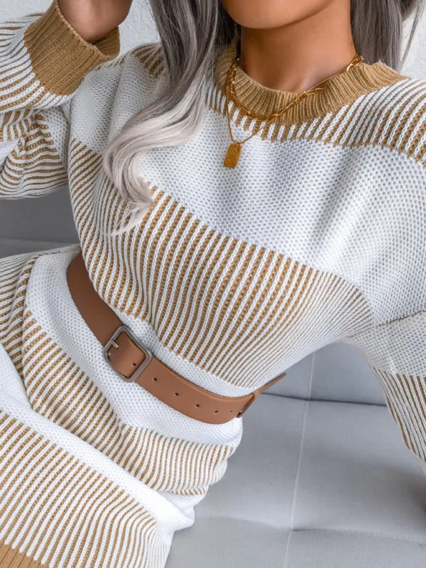 BerryBetty - Women's striped casual loose wool dress knitted Sweater Dress