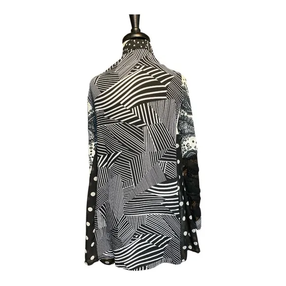 Black and White Patterned sheer cardigan kimono waterfall front plus one size