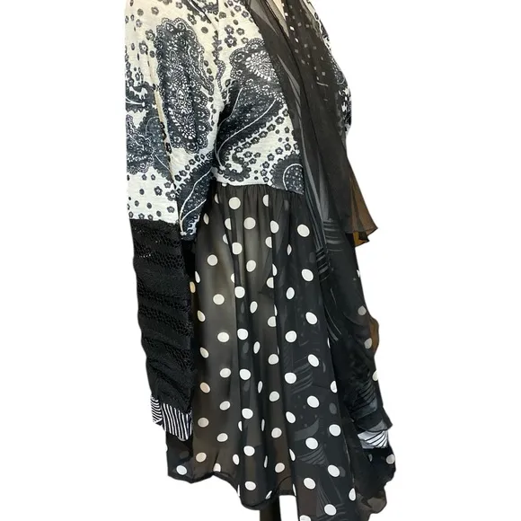 Black and White Patterned sheer cardigan kimono waterfall front plus one size