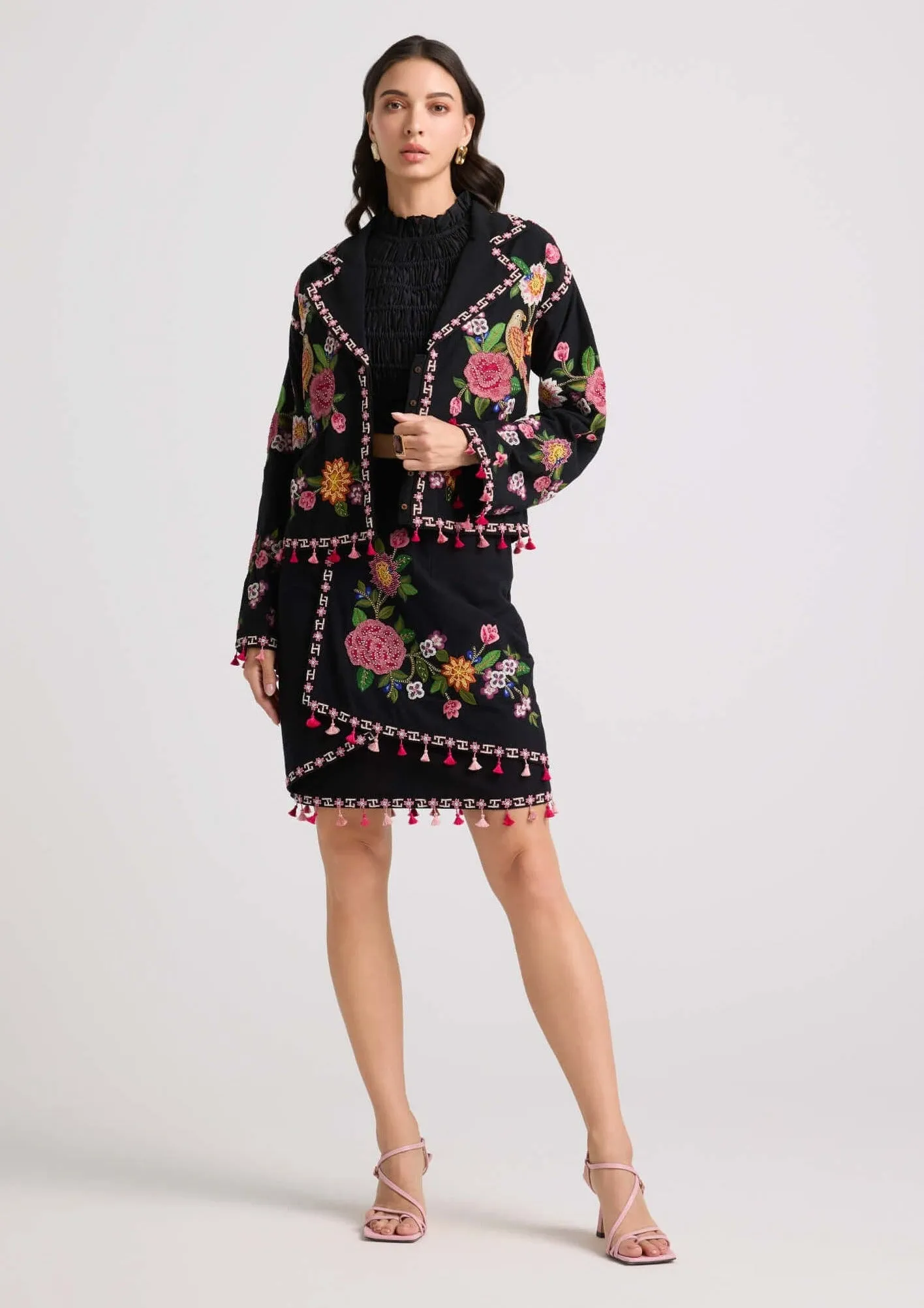 Black floral threadwork skirt