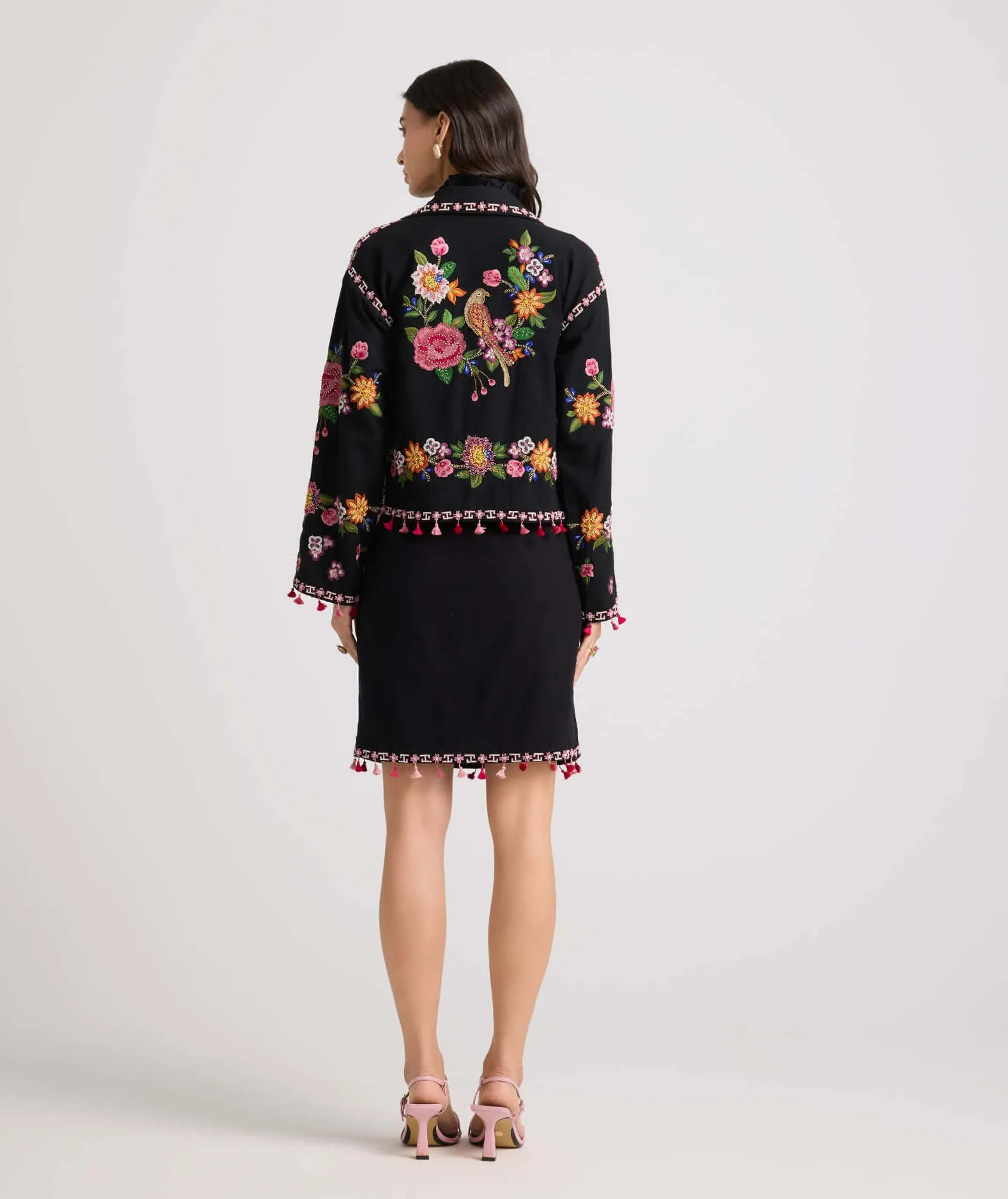 Black floral threadwork skirt