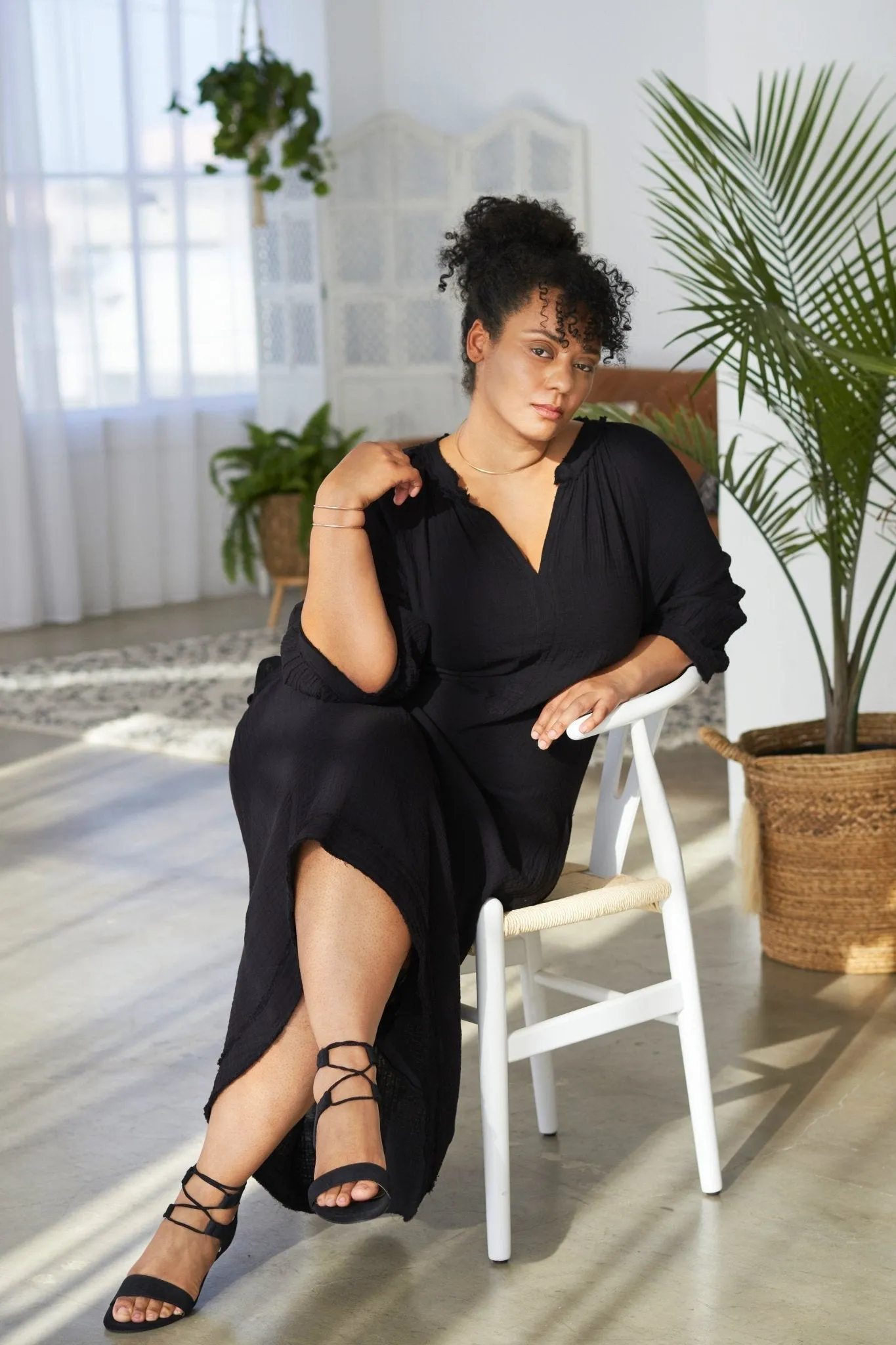 Black Gauze Dress with Pockets