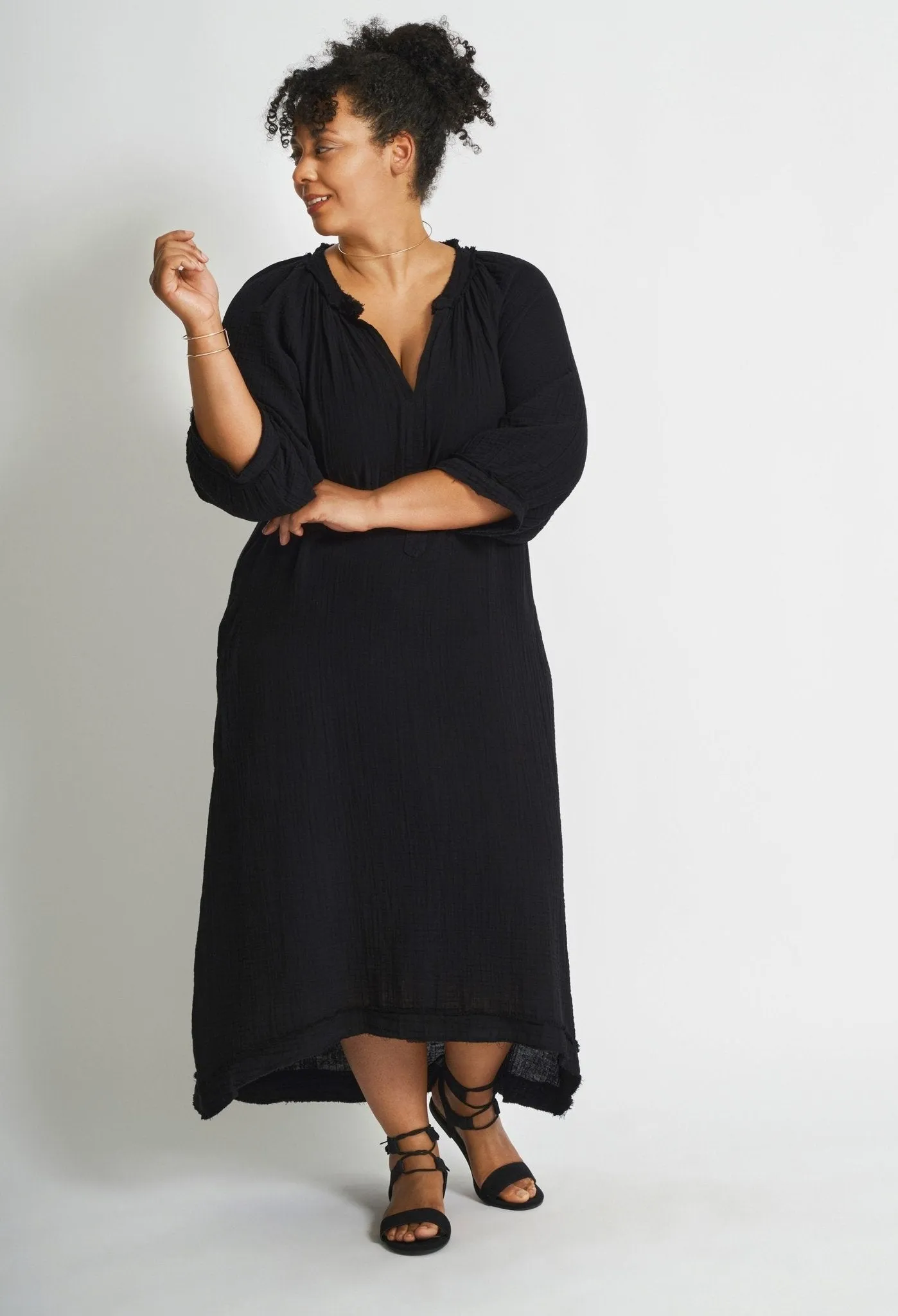 Black Gauze Dress with Pockets