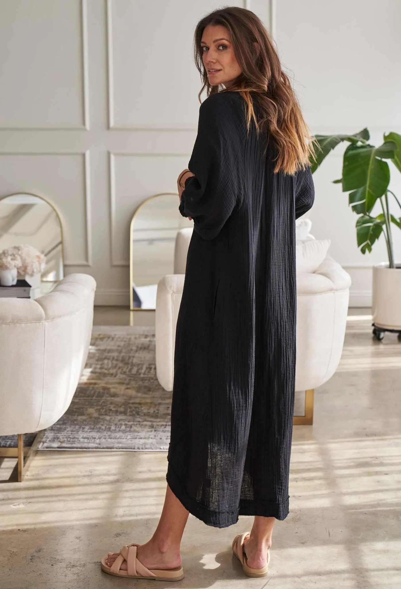 Black Gauze Dress with Pockets
