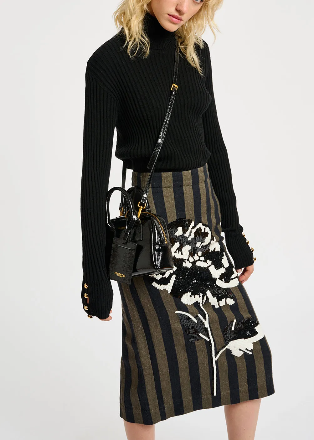 Black rib-knitted turtleneck sweater