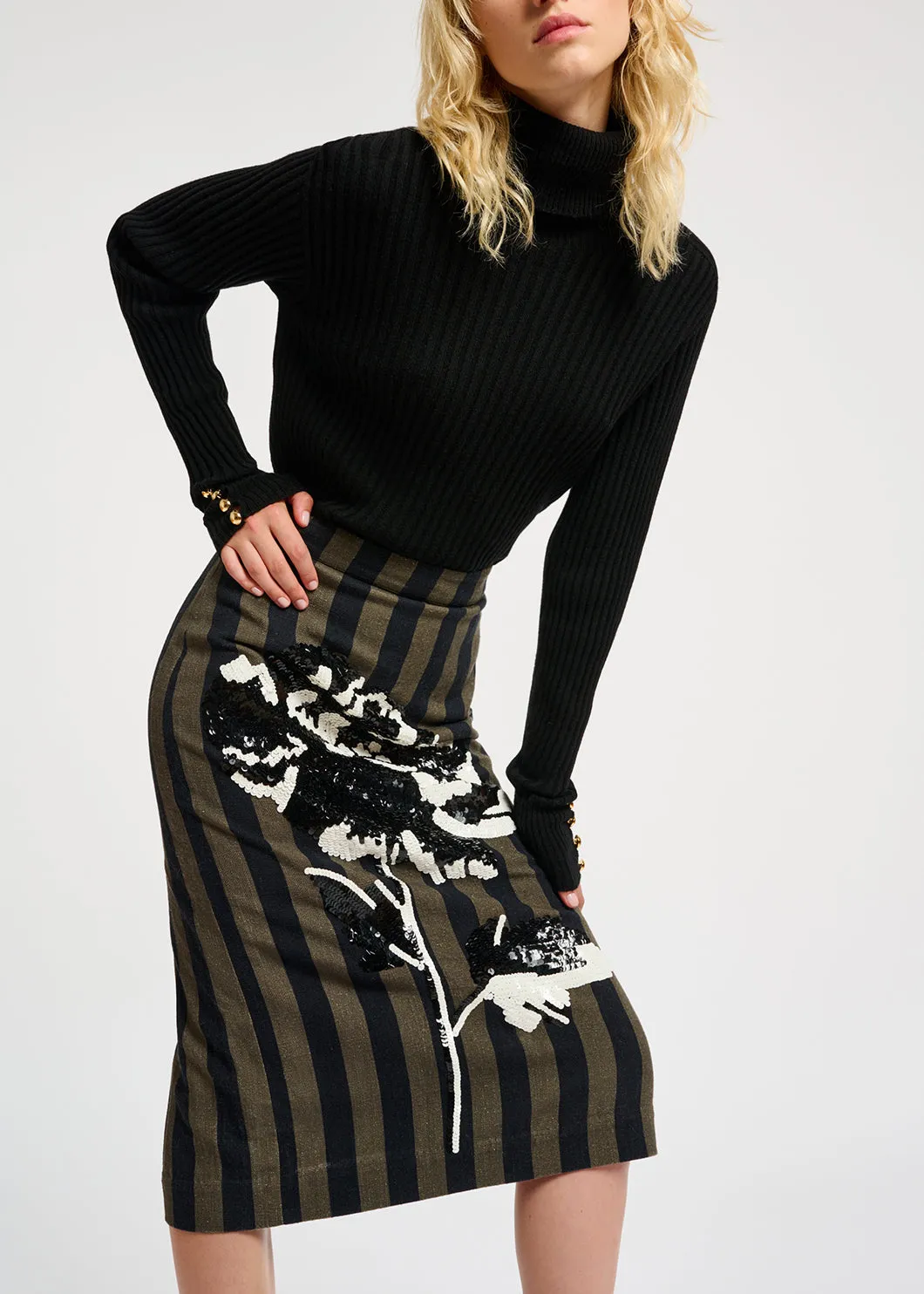 Black rib-knitted turtleneck sweater