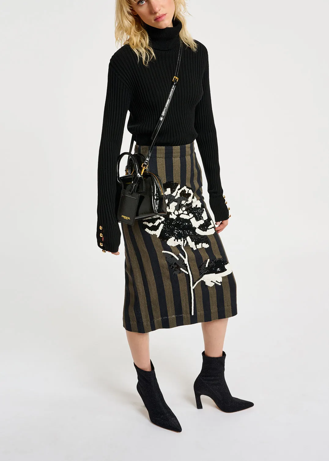 Black rib-knitted turtleneck sweater