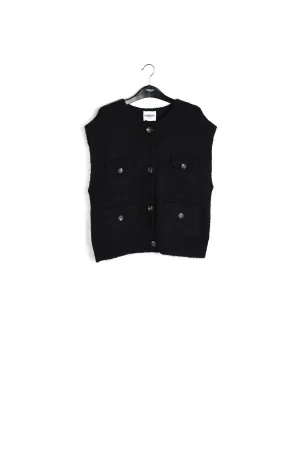 Black sleeveless mohair-blend cardigan