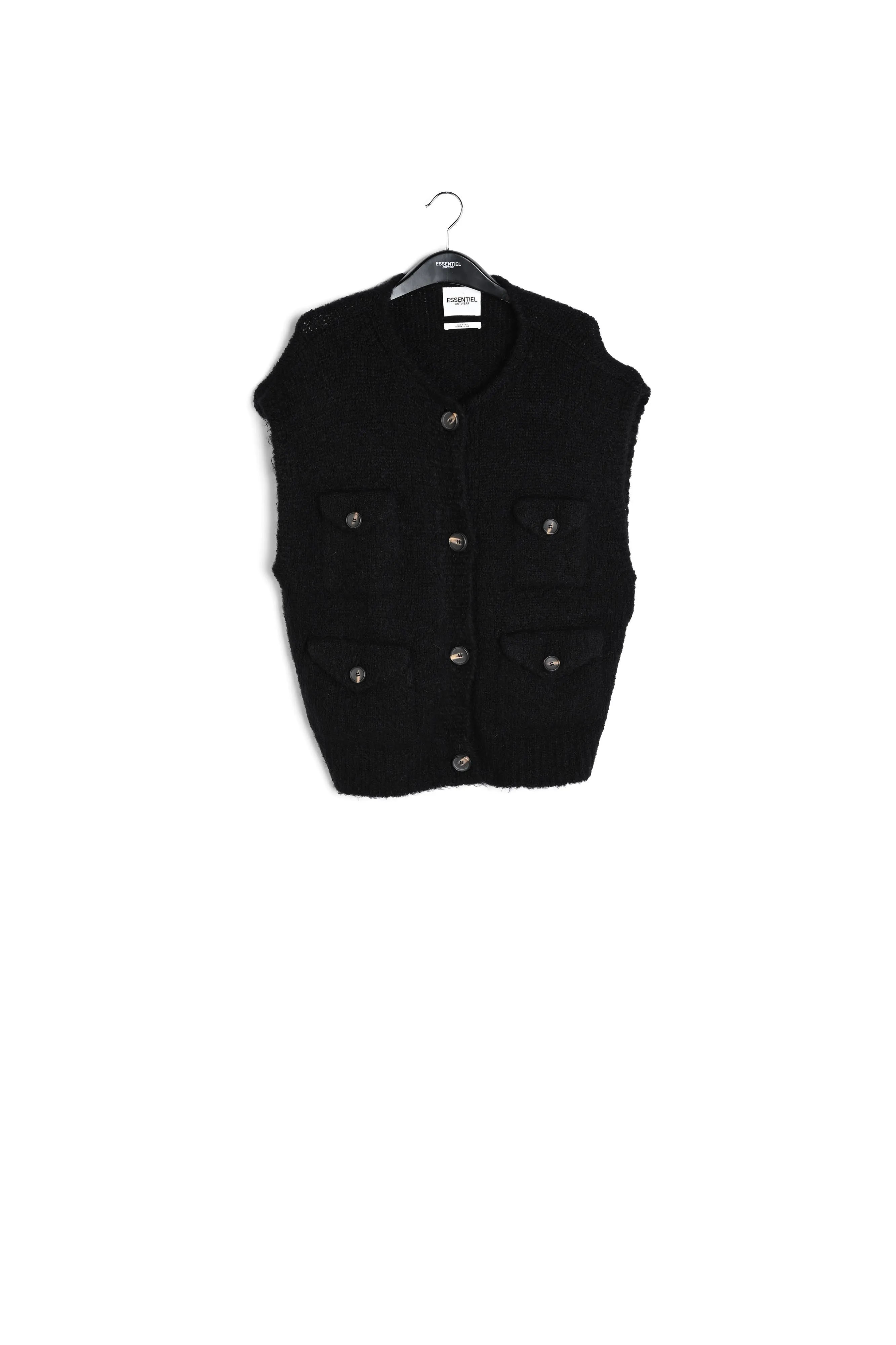 Black sleeveless mohair-blend cardigan