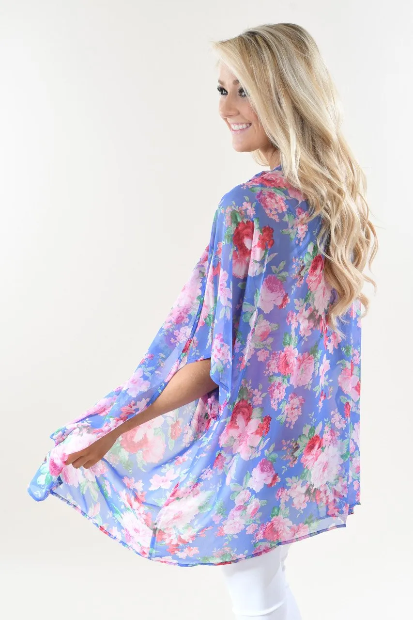 Blue and Pink Floral Kimono
