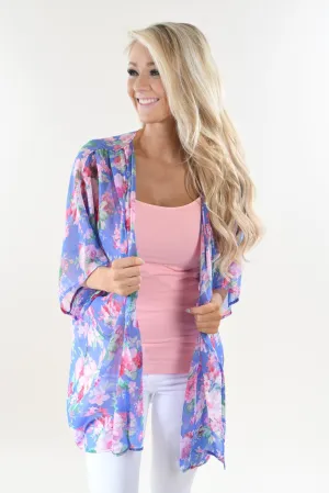 Blue and Pink Floral Kimono
