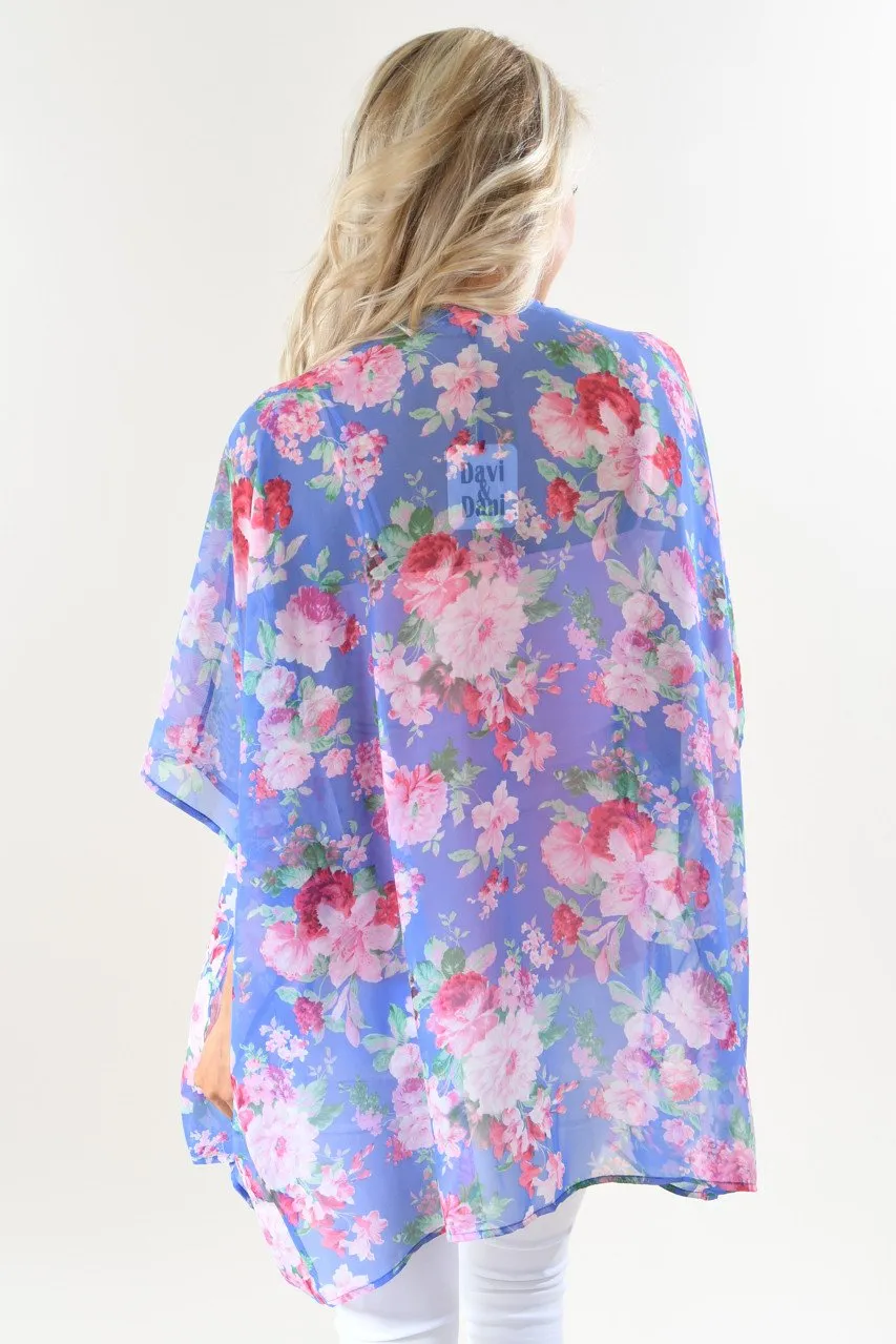 Blue and Pink Floral Kimono