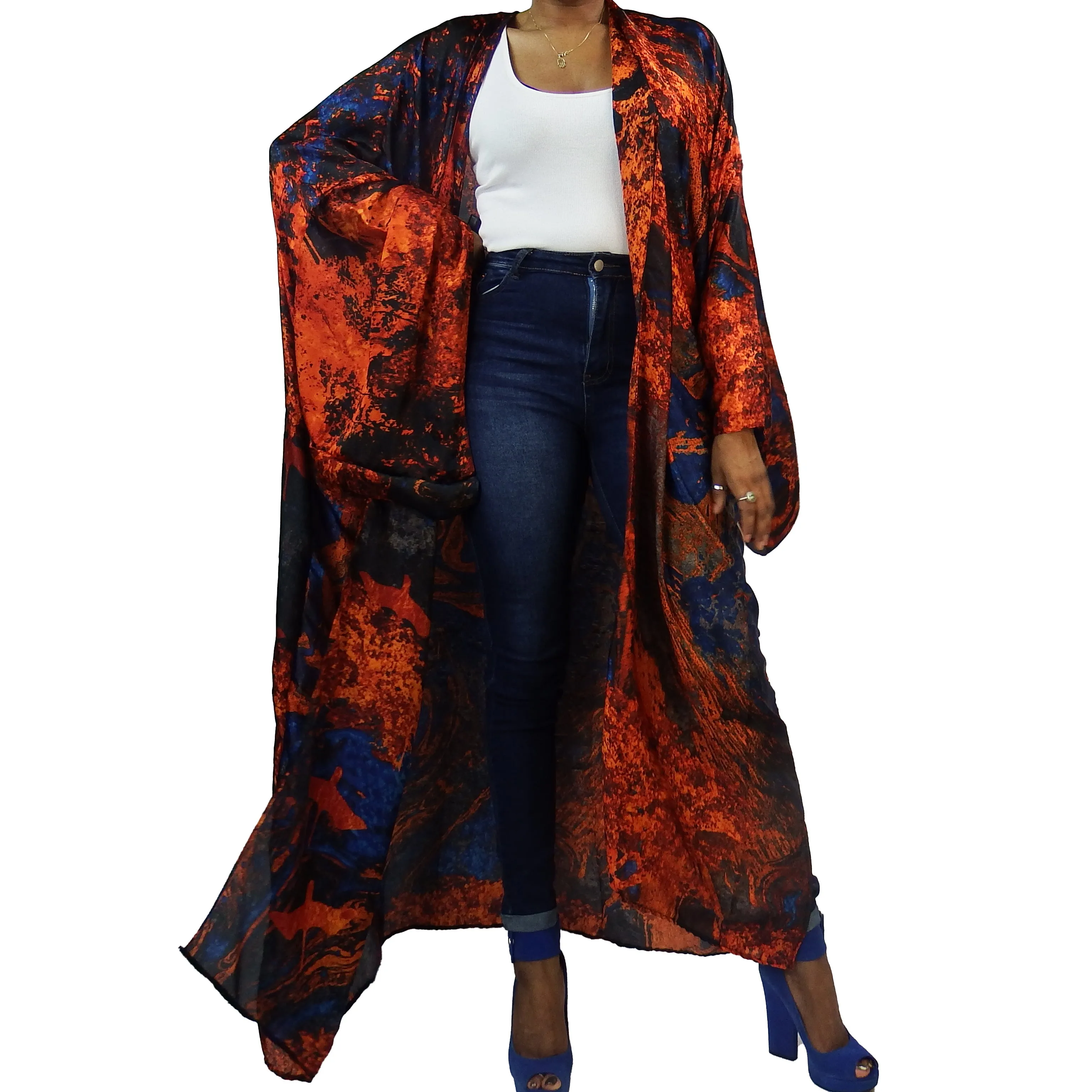 Blue Blazes | Kimono Duster (Open Front) | Floor Length Long Robe