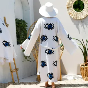Blue Evil Eye Long Kaftan Kimono