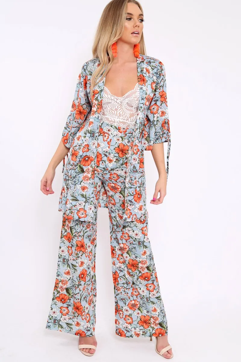 Blue Floral Kimono - Aija