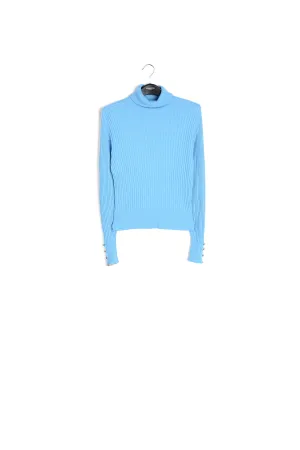 Blue rib-knitted turtleneck sweater