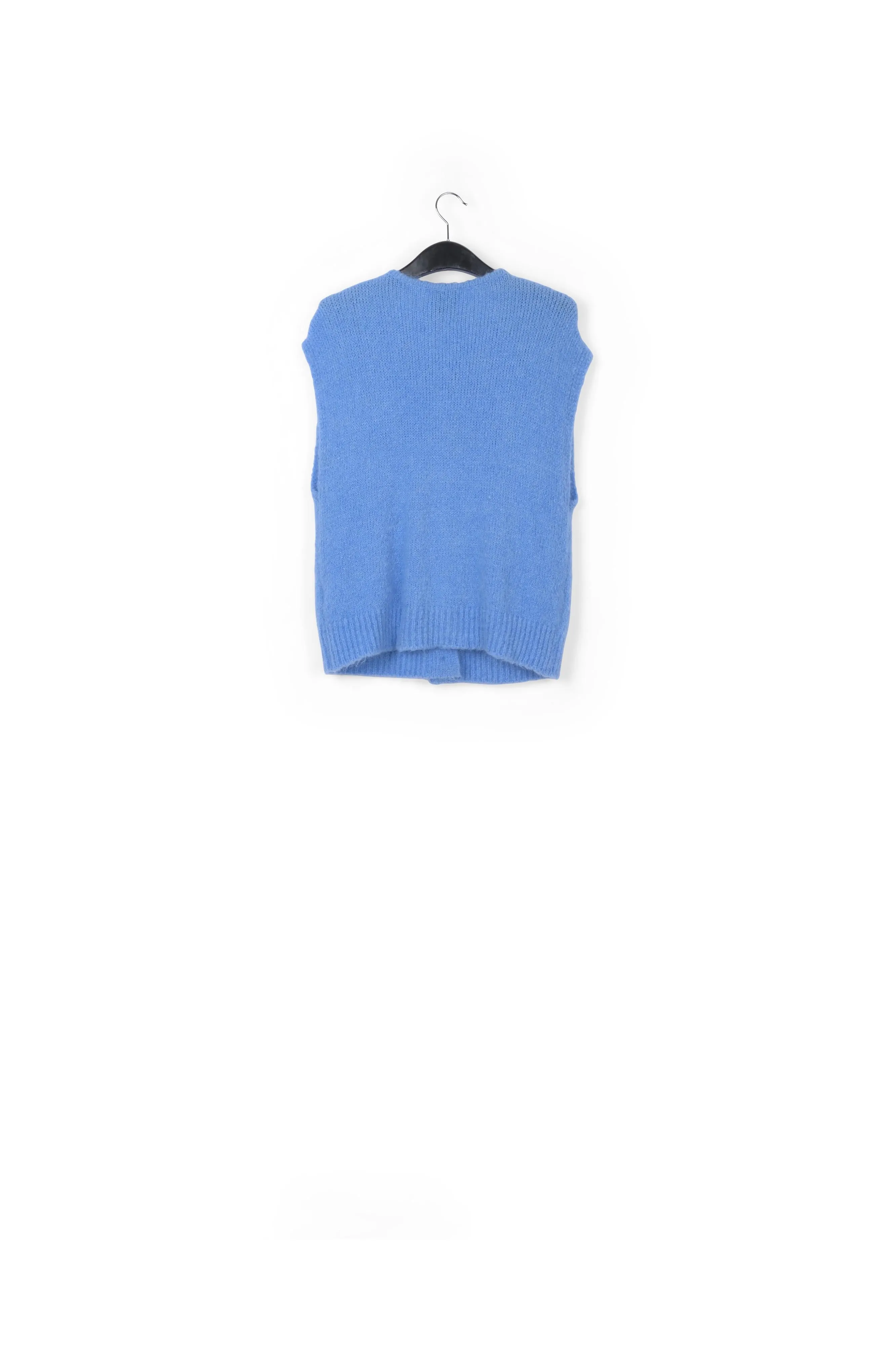 Blue sleeveless mohair-blend cardigan