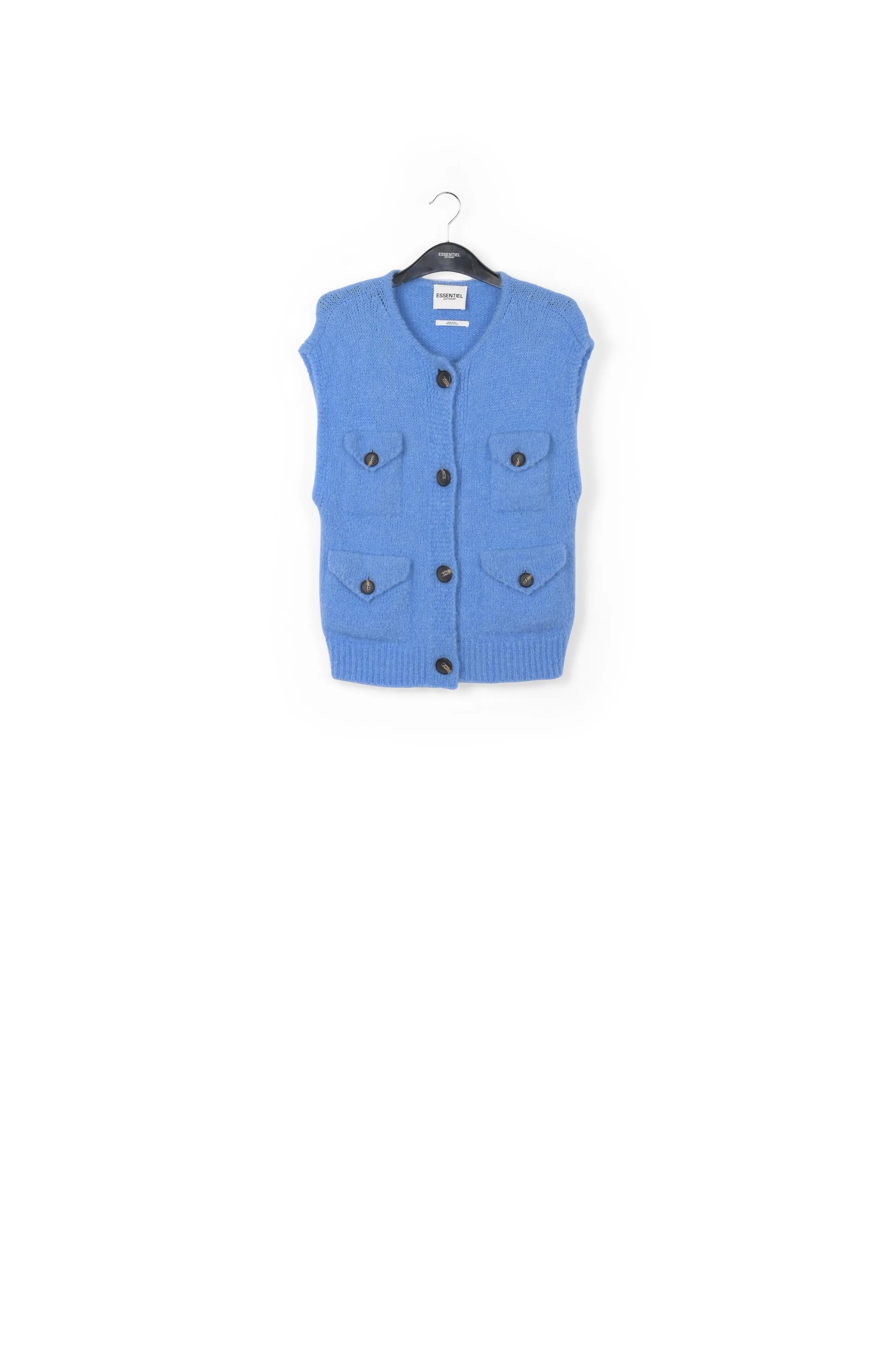 Blue sleeveless mohair-blend cardigan