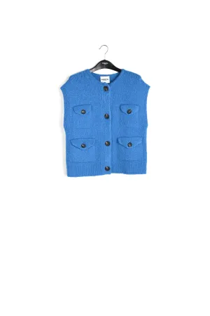 Blue sleeveless mohair-blend cardigan