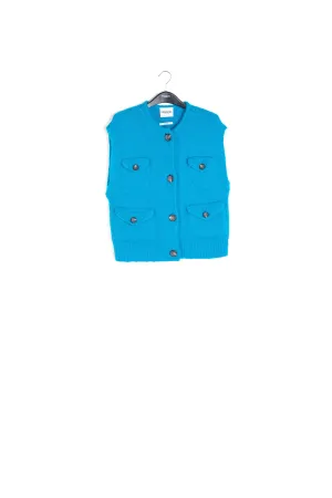 Blue sleeveless mohair-blend cardigan