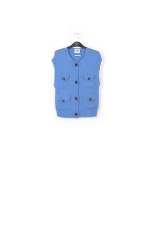 Blue sleeveless mohair-blend cardigan