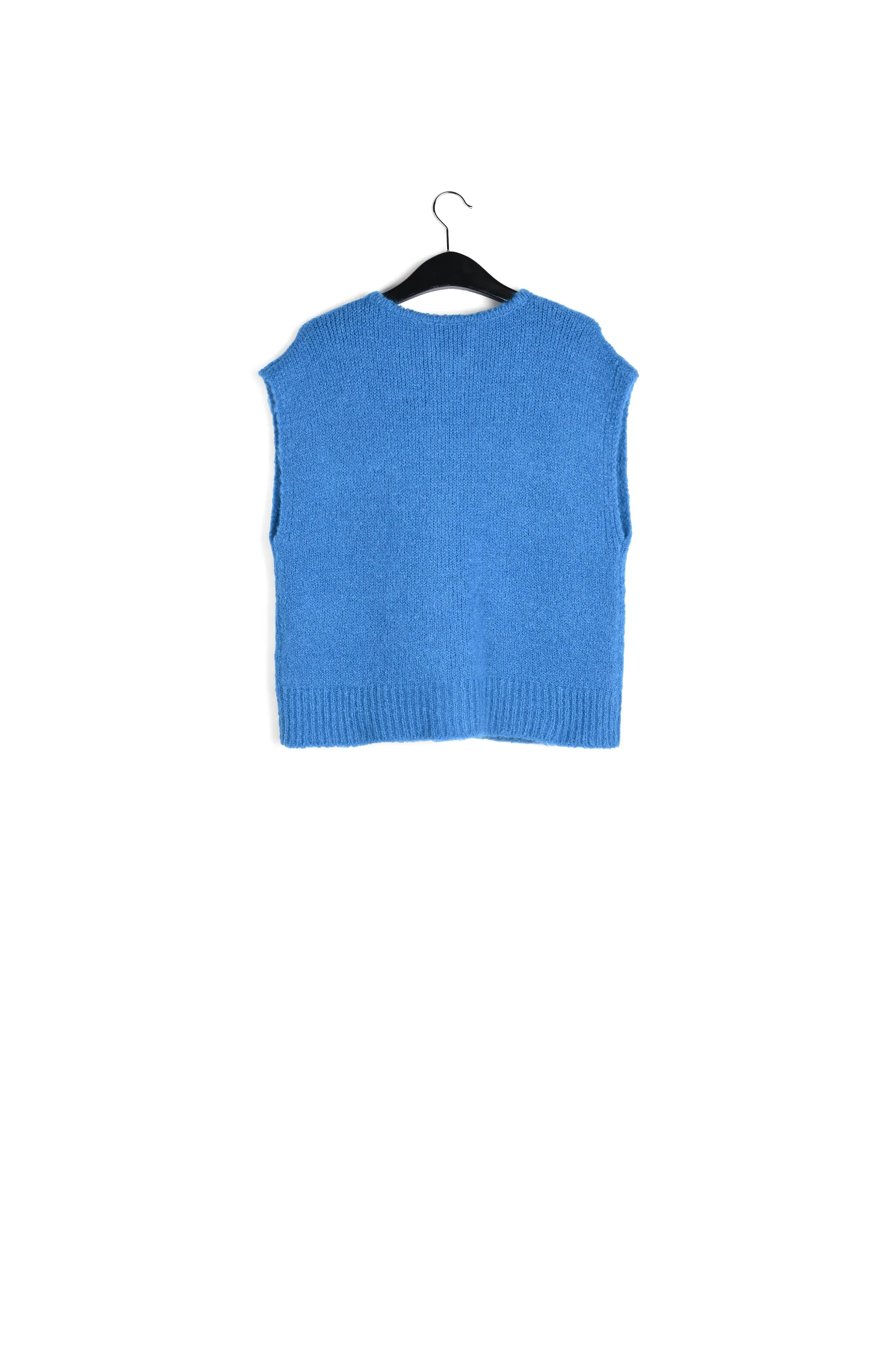Blue sleeveless mohair-blend cardigan