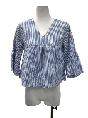Blue Striped V-Neck Blouse