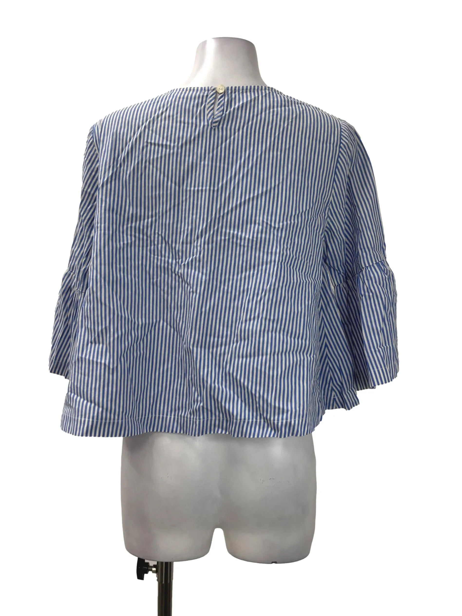 Blue Striped V-Neck Blouse
