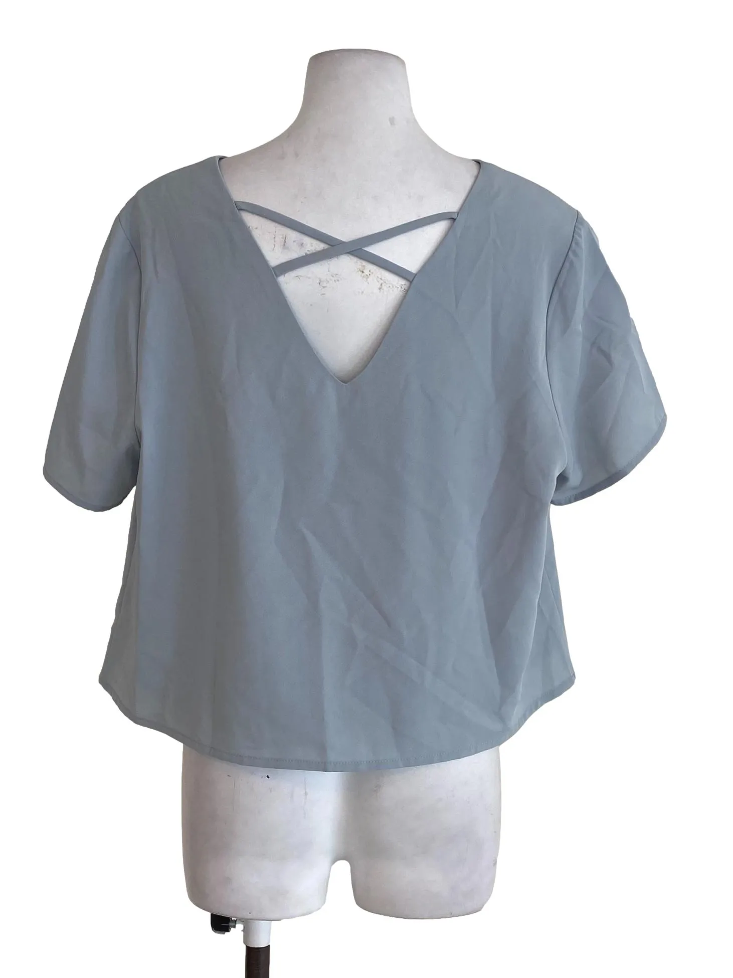 Blue V Neck Plain Top
