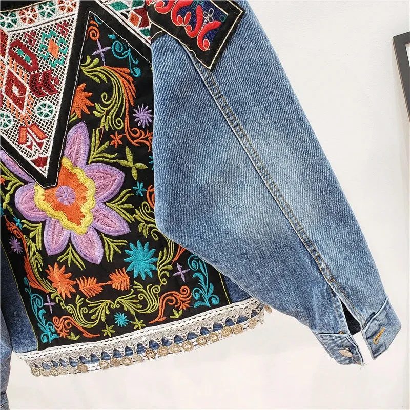 Boho Embroidered Denim Jacket