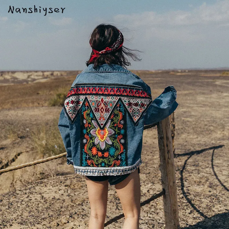 Boho Embroidered Denim Jacket