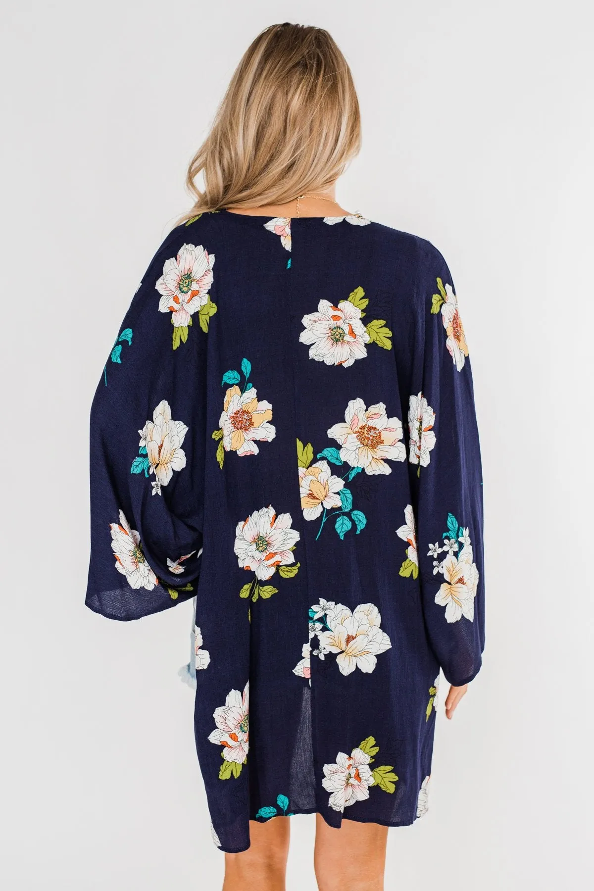Botanical Floral Kimono- Navy