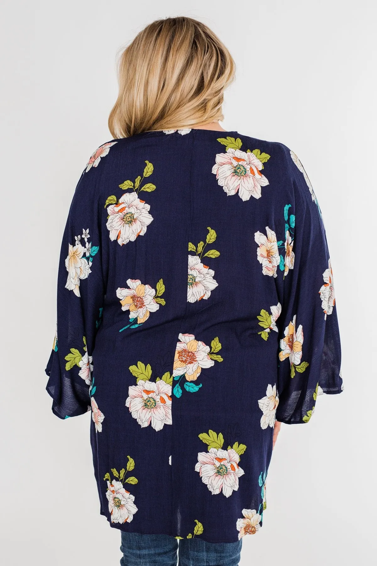 Botanical Floral Kimono- Navy