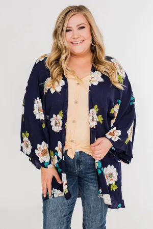 Botanical Floral Kimono- Navy