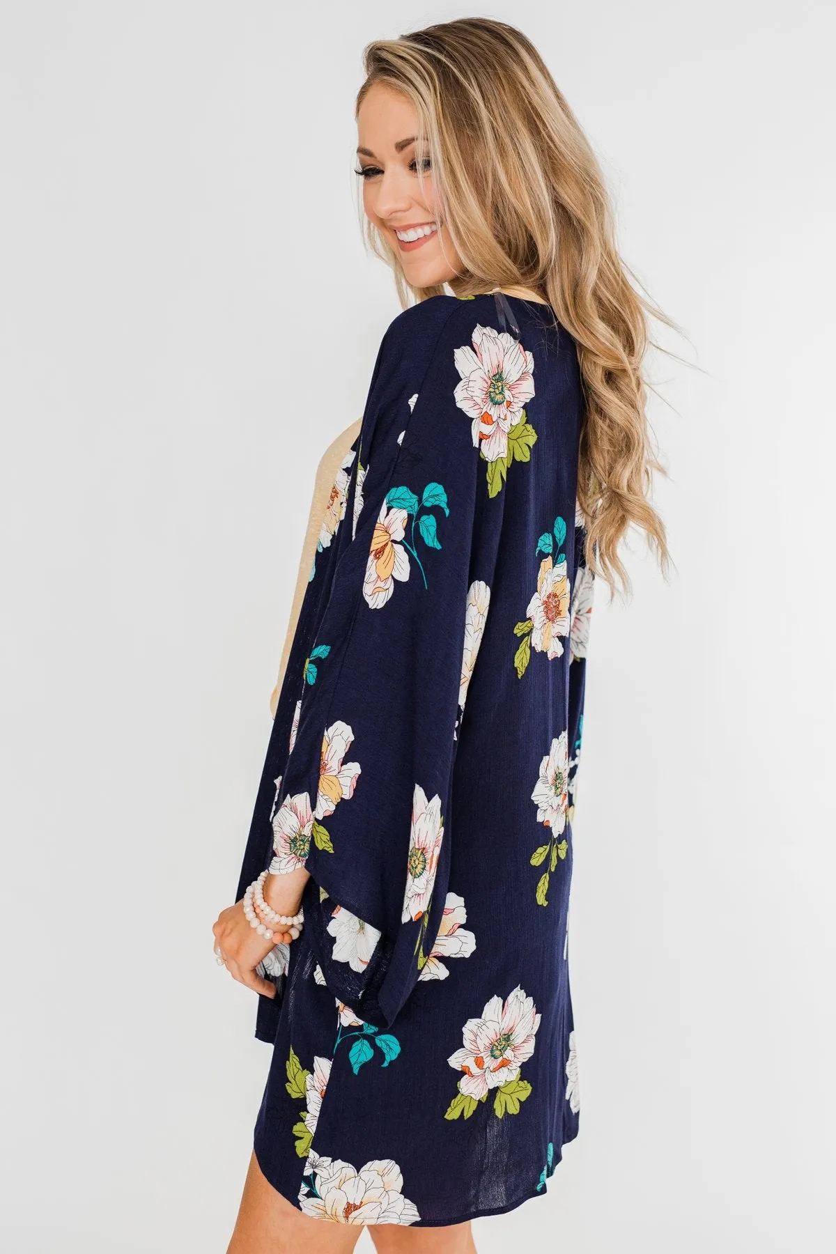 Botanical Floral Kimono- Navy