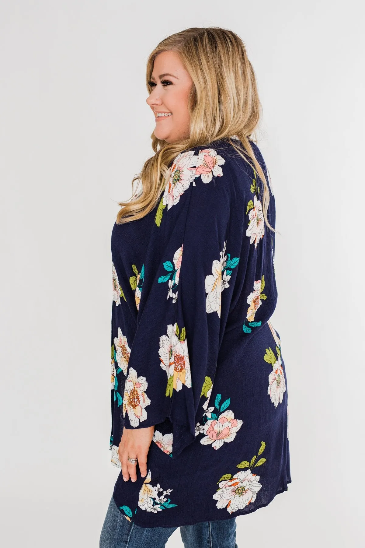 Botanical Floral Kimono- Navy