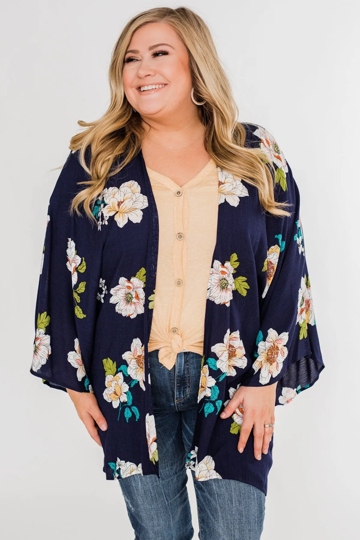 Botanical Floral Kimono- Navy