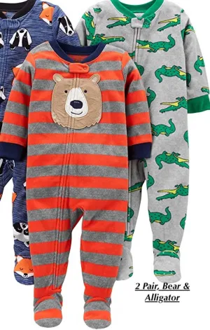 Brand new Simple Joys by Carter's Baby and Toddler Boys' 2-Pack Loose Fit Fleece Footed Pajamas! Sz 2T! Bear, alligator