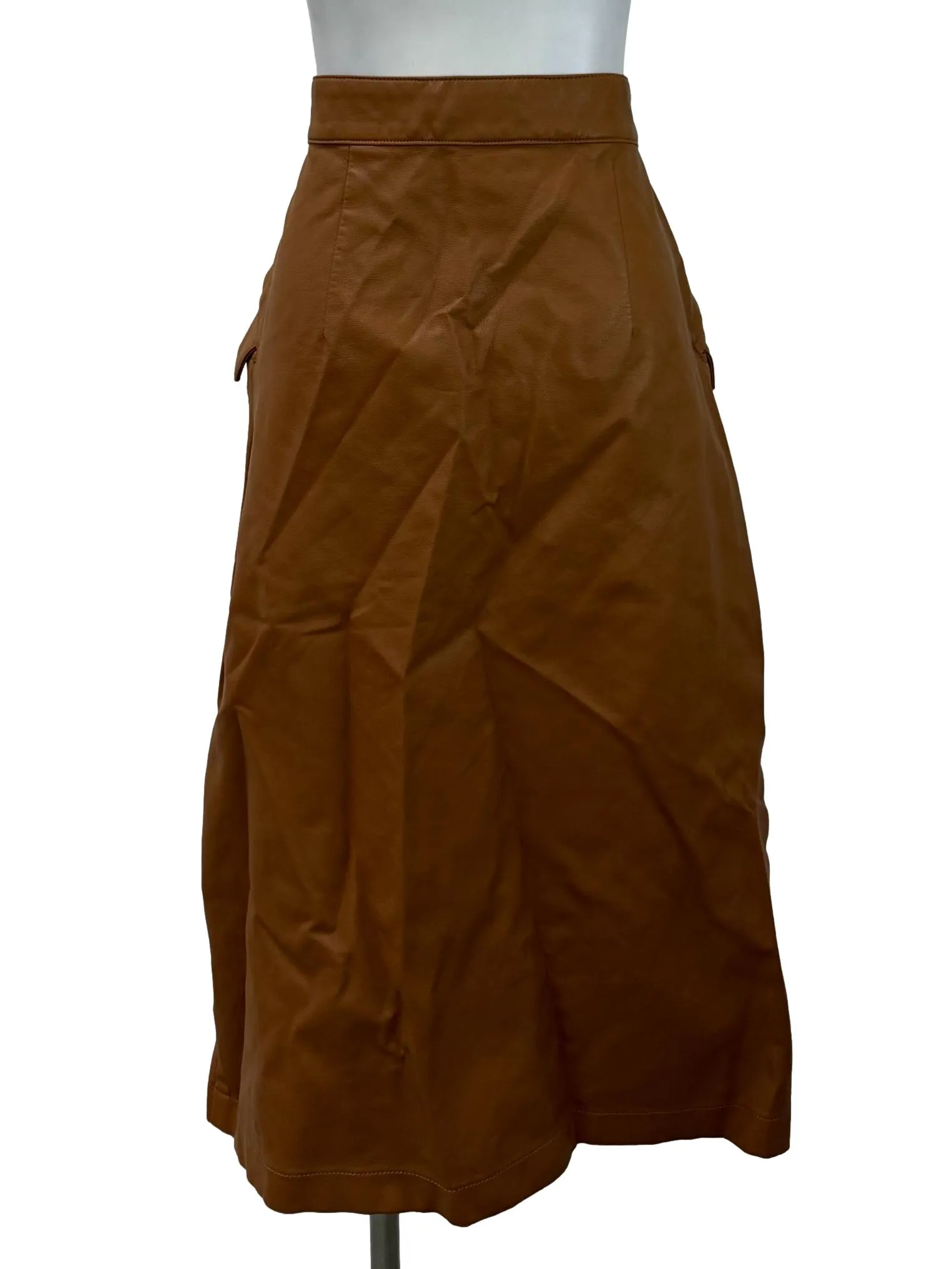 Brown Leather Button Skirt