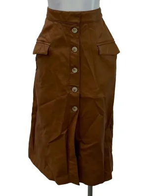 Brown Leather Button Skirt