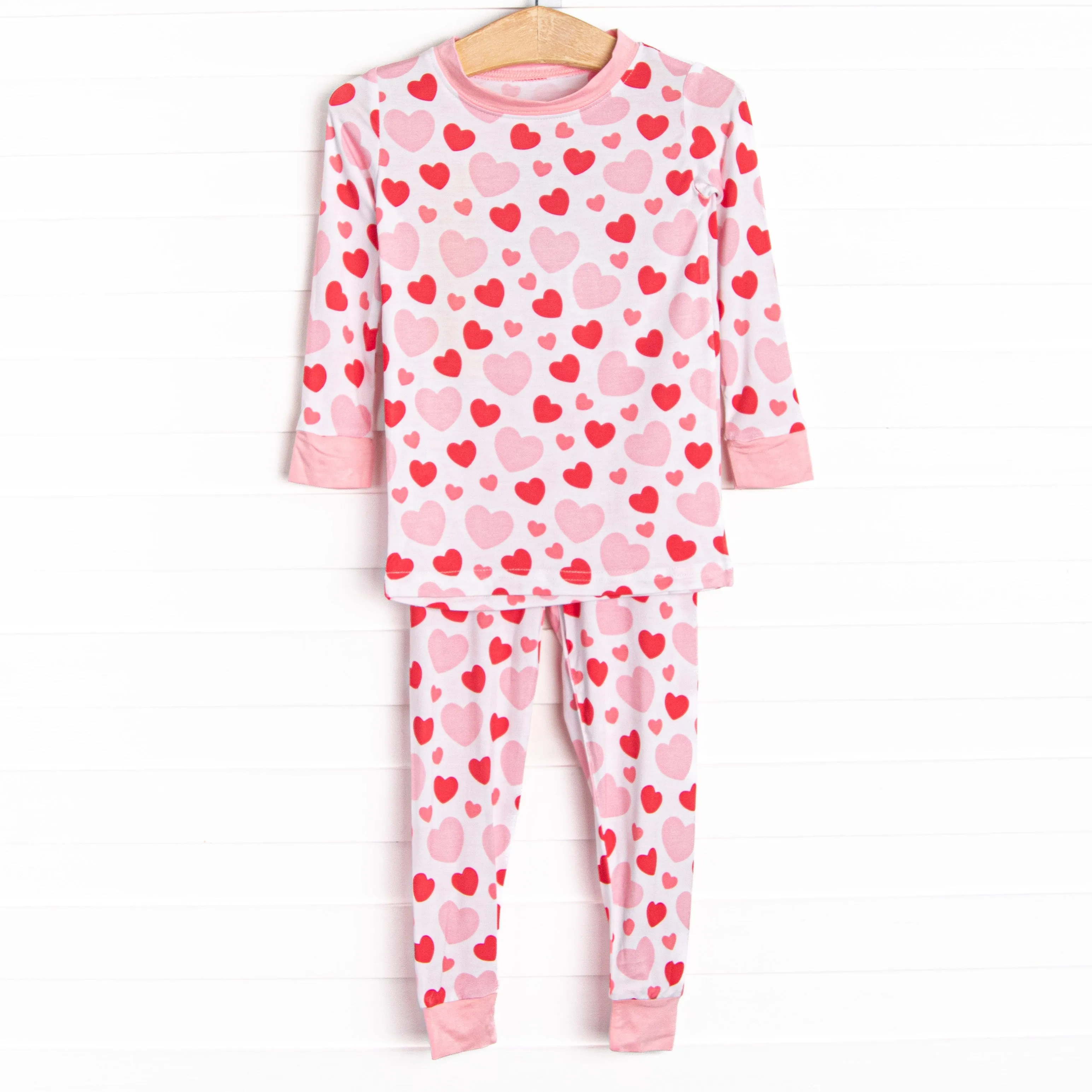 Bubbly Hearts Bamboo Pajama Set, Pink
