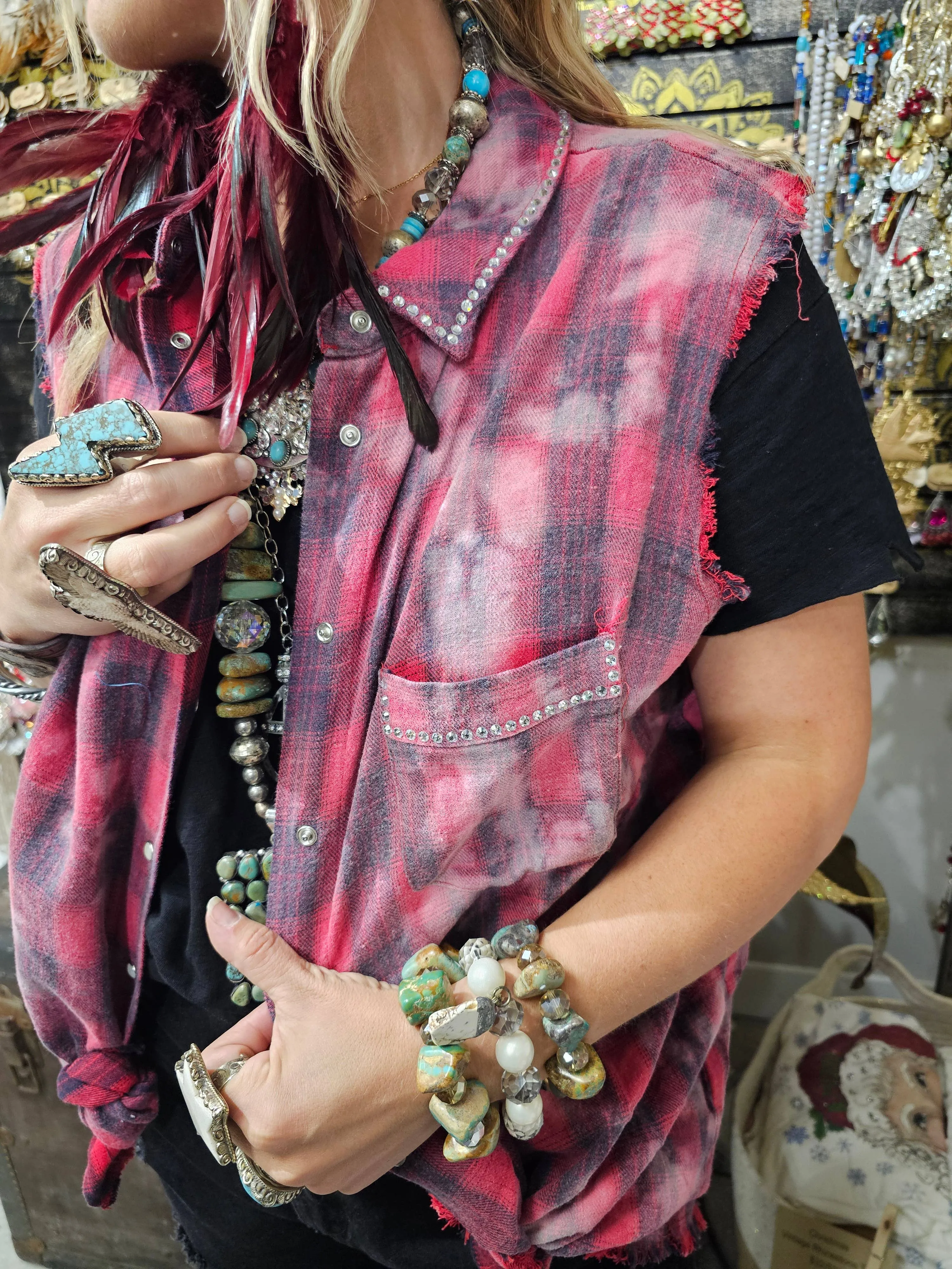 Buffalo Red Distressed Rare Bird Vest