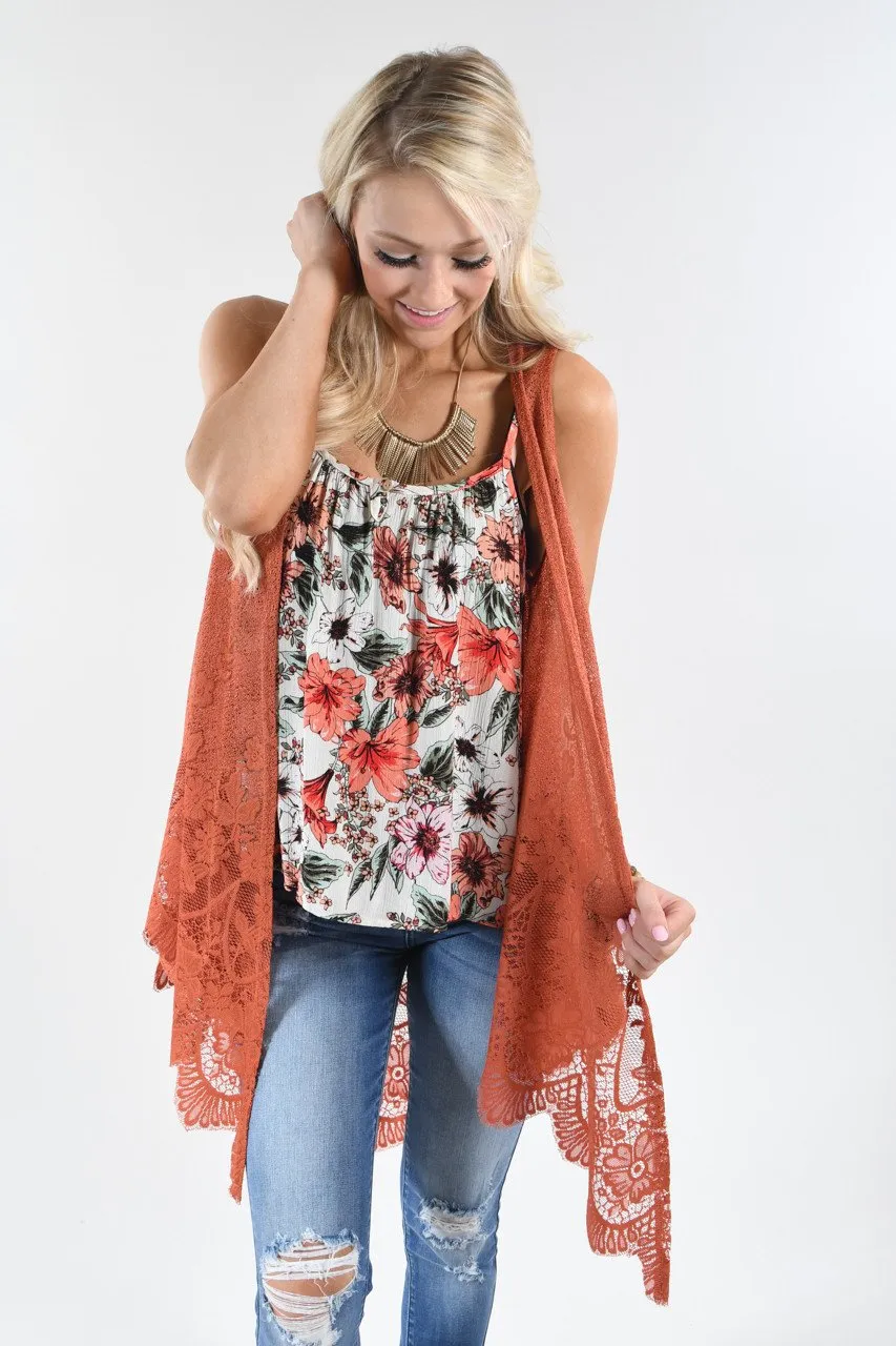 Burnt Orange Sleeveless Kimono
