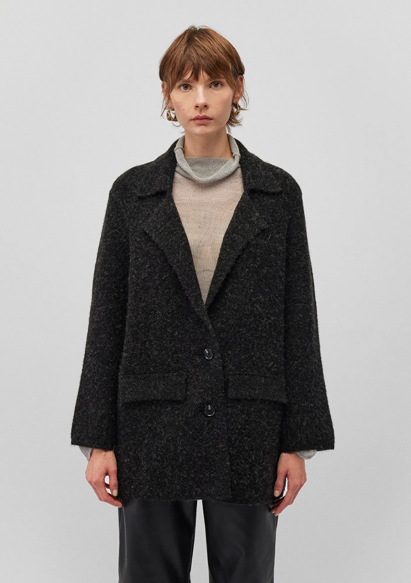 Buttoned Anthracite Hırka