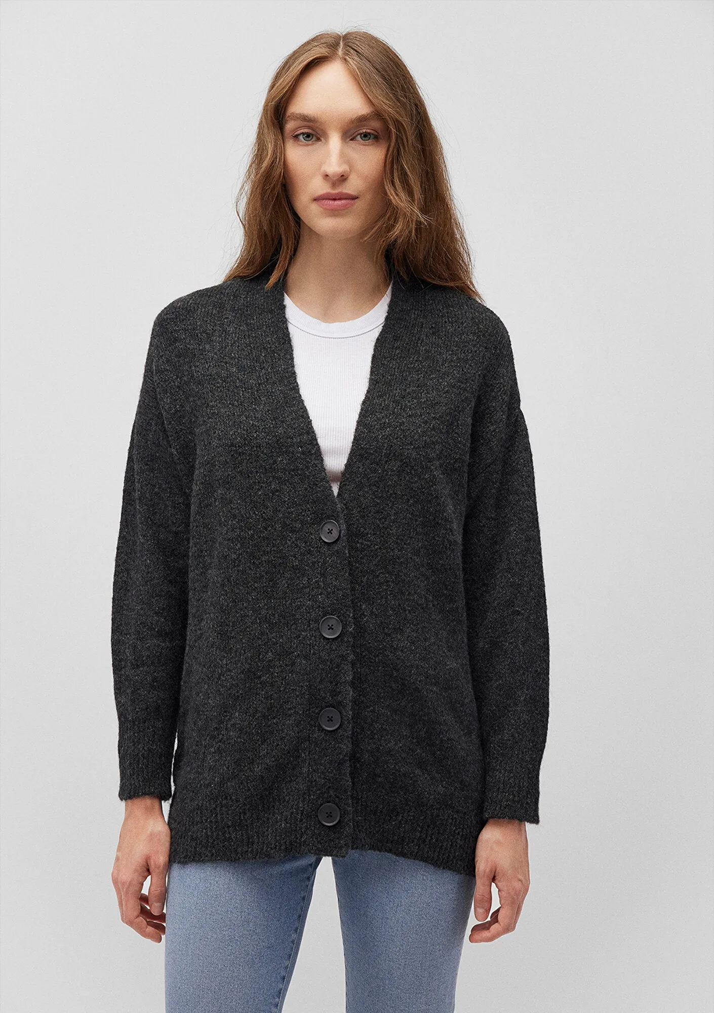 Buttoned Anthracite Hırka