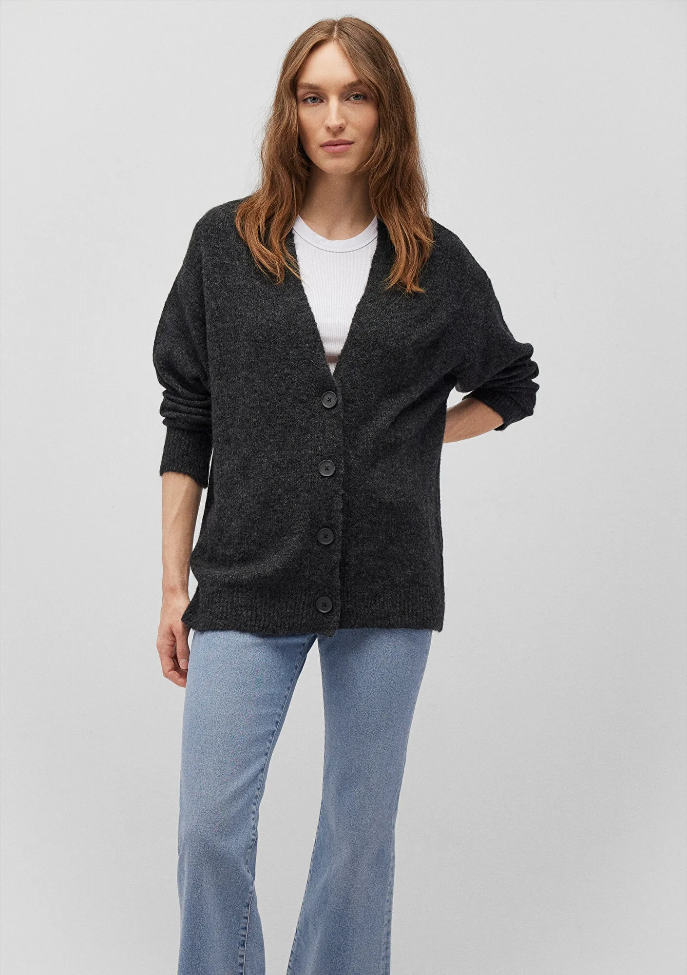 Buttoned Anthracite Hırka