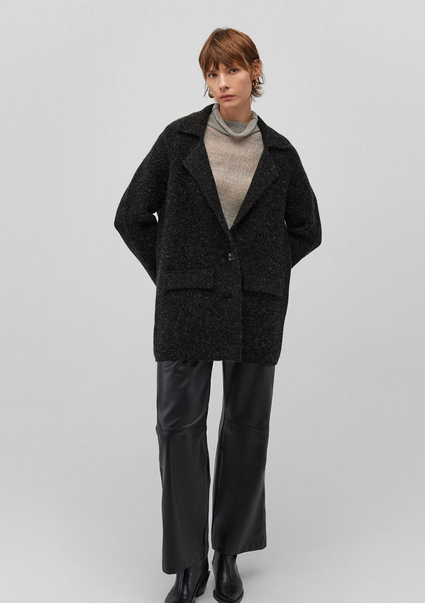 Buttoned Anthracite Hırka