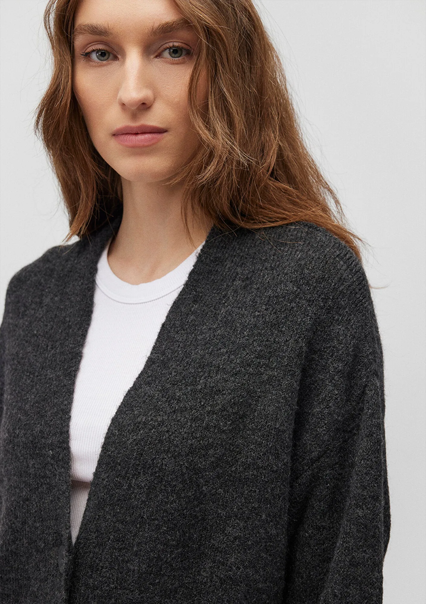 Buttoned Anthracite Hırka