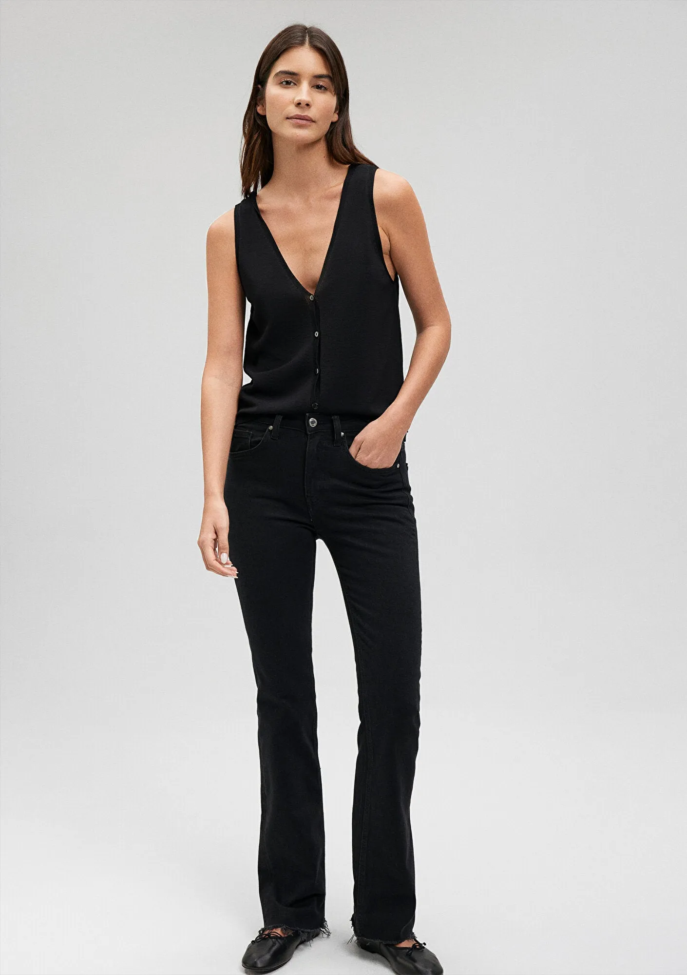 Buttoned Black Knit Top