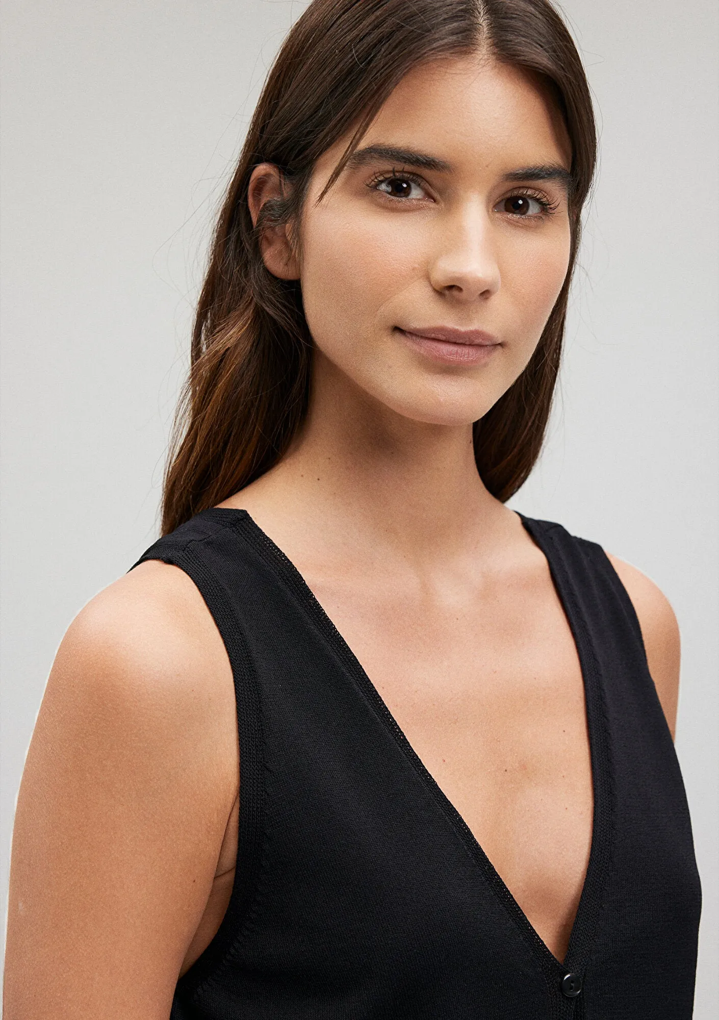 Buttoned Black Knit Top